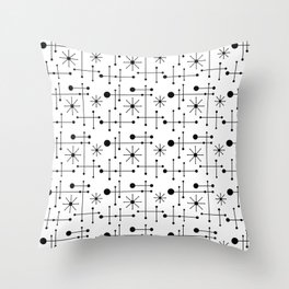 Atomic Retro Mid Century Modern Pattern Black and White Throw Pillow
