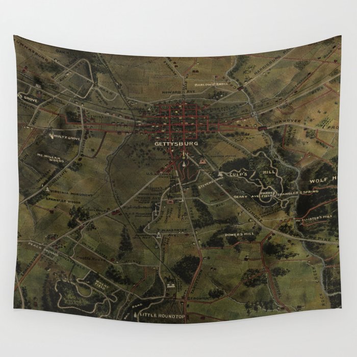 Vintage Gettysburg Pennsylvania Park Map (1916) Wall Tapestry by