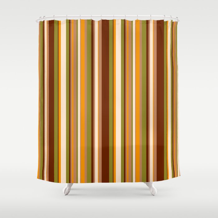 Retro 70s thin stripes brown orange Shower Curtain