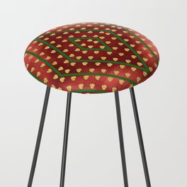 Gold Hearts on a Red Shiny Background with Green Diamond Lines Counter Stool