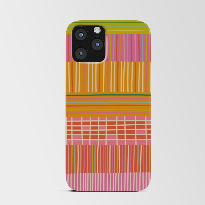 Spring Patchwork Whimsical Finnish Stripe Pattern Pink Orange Lime iPhone Card Case