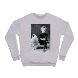 Smoking Boy with Chicken black and white photograph - photography - photographs Crewneck Sweatshirt