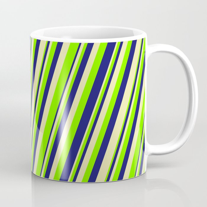 Pale Goldenrod, Chartreuse & Midnight Blue Colored Lines Pattern Coffee Mug