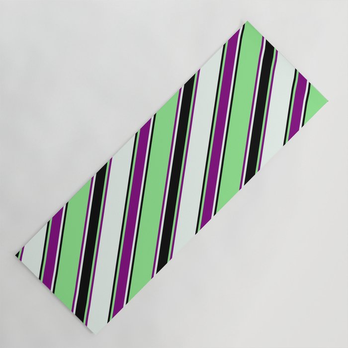 Light Green, Purple, Mint Cream & Black Colored Lines Pattern Yoga Mat