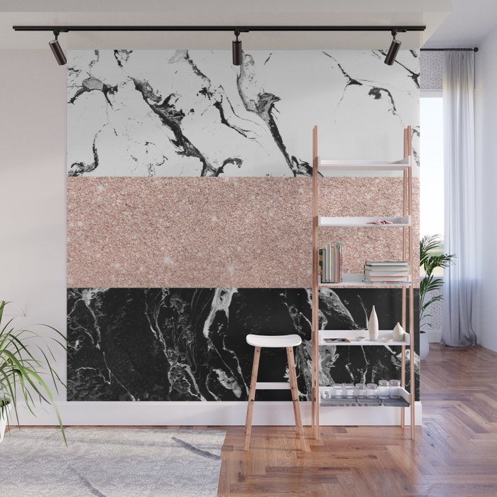 Modern Black White Marble Rose Gold Color Block Stripes Pattern Wall Mural By Girlytrend Society6 The top countries of suppliers are india, china, and. modern black white marble rose gold color block stripes pattern wall mural by girlytrend
