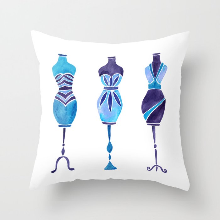 Vintage Dress Forms – Navy Palette Throw Pillow