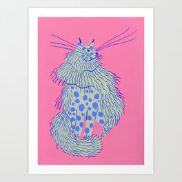Furry cat on pink background Art Print