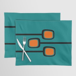 Mid Century Modern Retro Branches Minimalist Print on Vintage Teal with Pops of Orange Placemat