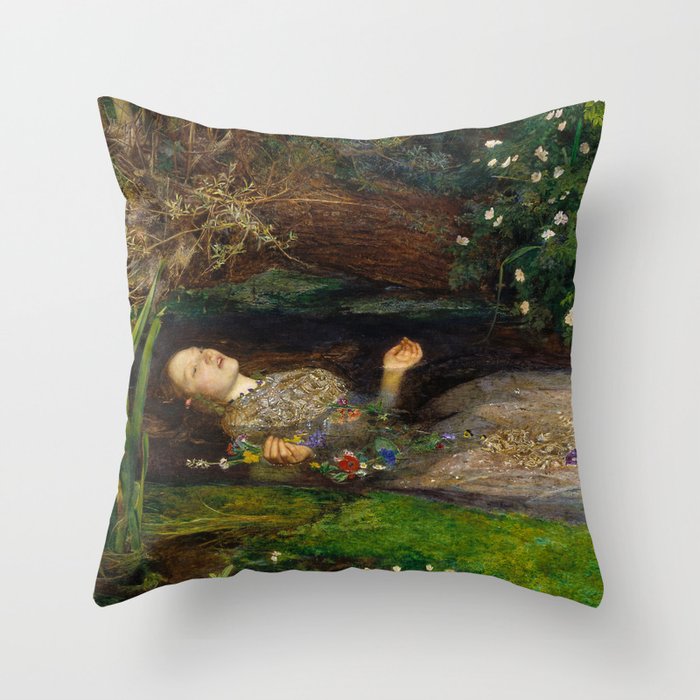 Ophelia, John Everett Millais Throw Pillow