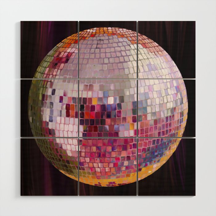 Pink Disco Ball oil painting Wood Wall Art