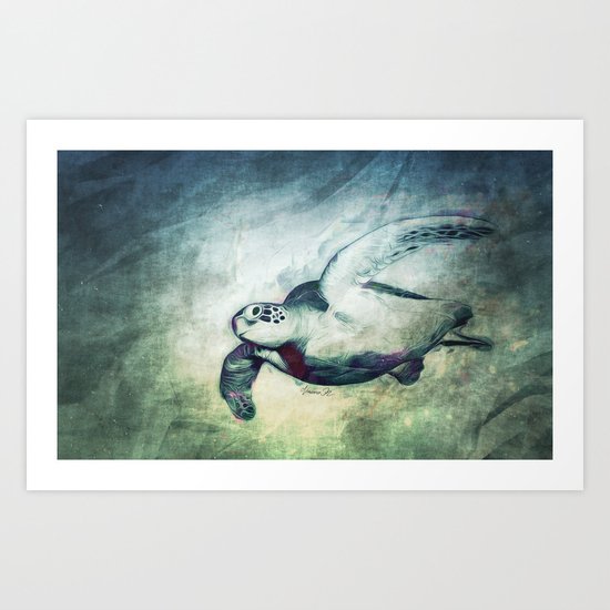 Flying Green Sea Turtle Art Print
