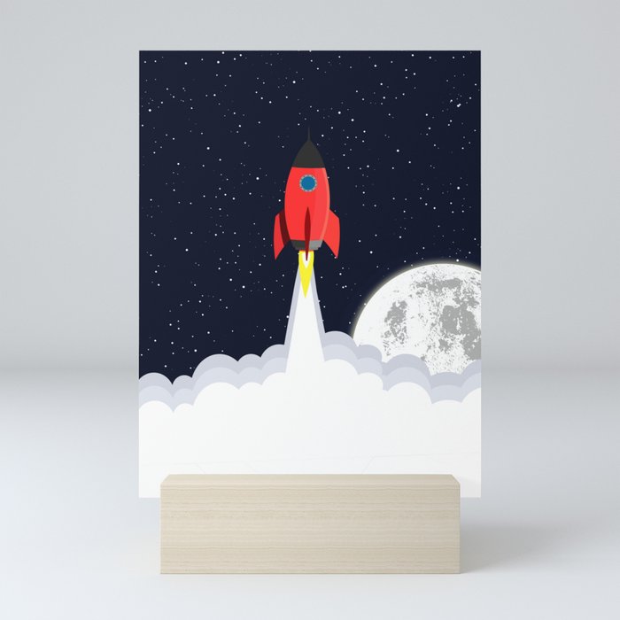 Rocket blast off Mini Art Print