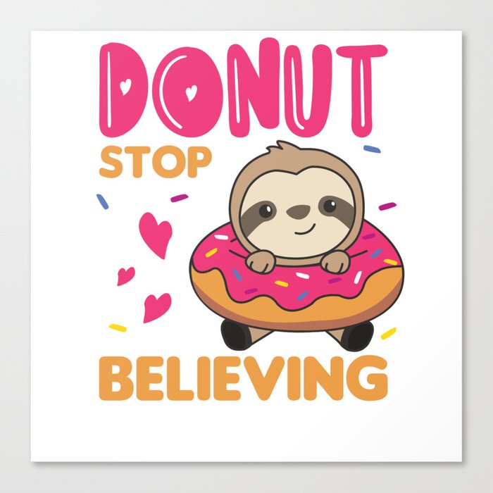 Cute Sloth Funny Animals In Donut Pink Canvas Print