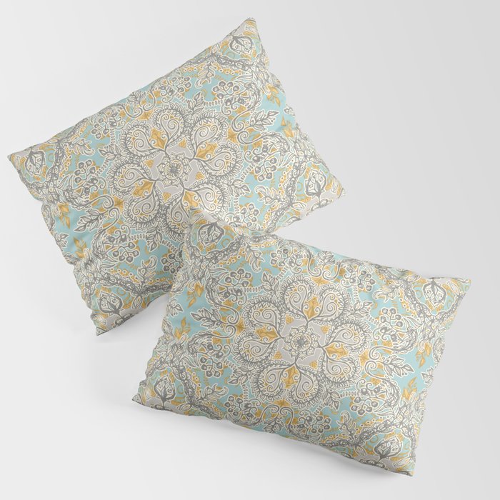 Gypsy Floral in Soft Neutrals, Grey & Yellow on Sage Pillow Sham