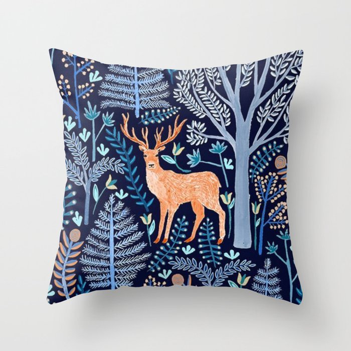 Deer In A Magical Forrest Throw Pillow