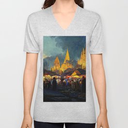 Medieval Fantasy Town V Neck T Shirt