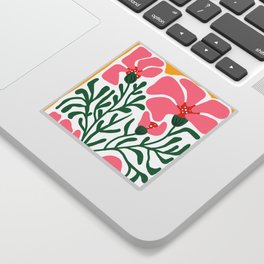 Pink Lilies on Yellow Background  Sticker