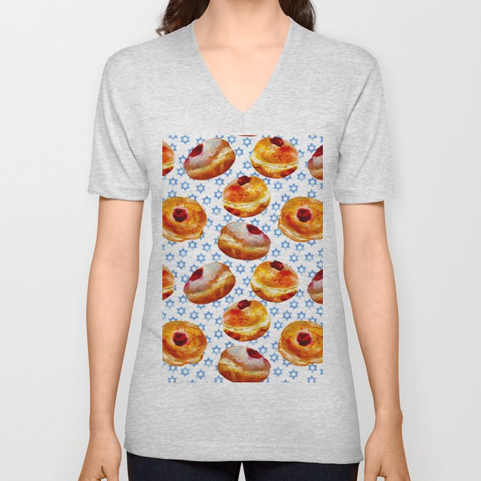 My Bubbie's Hanukkah Jelly Donuts (Hanukkah Sufganiyot) V Neck T Shirt