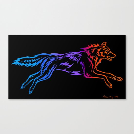 Colorful Tribal Running Wolf Canvas Print