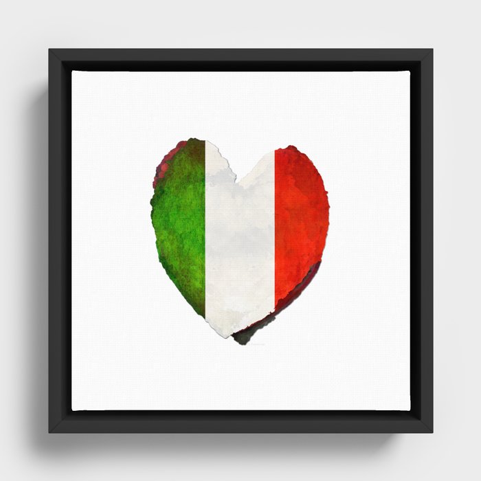 I Love Italy - Italian Flag Heart Art Green Red and White Framed Canvas
