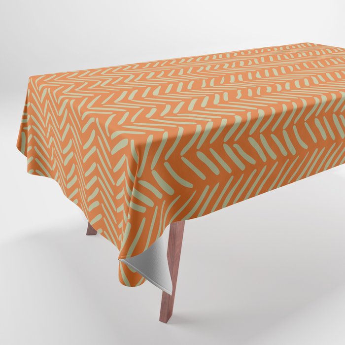 Arrow Lines Pattern in Sage Orange 1 Tablecloth