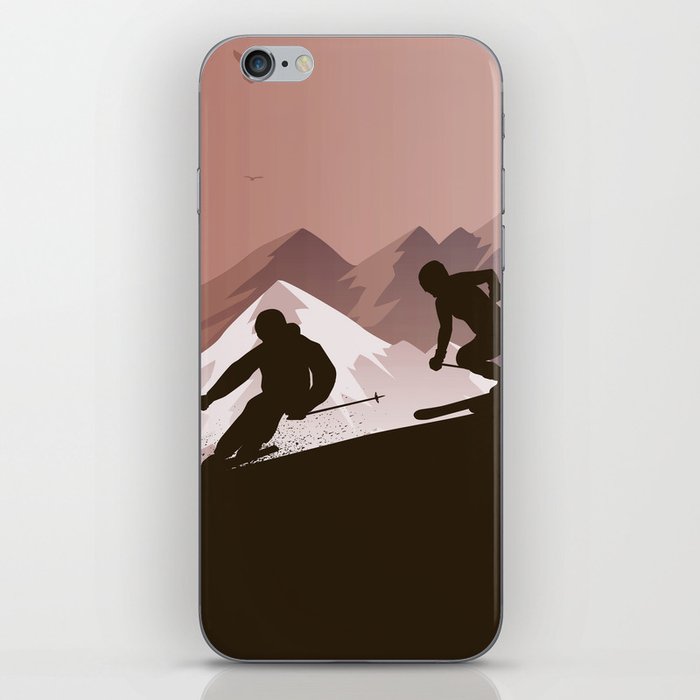 Winter Sport • Best Skiing Design Ever • Brown Background iPhone Skin