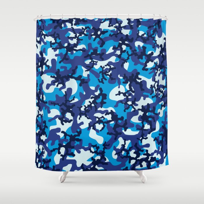 Blue Camouflage Print Cool Trendy Camo Pattern Shower Curtain