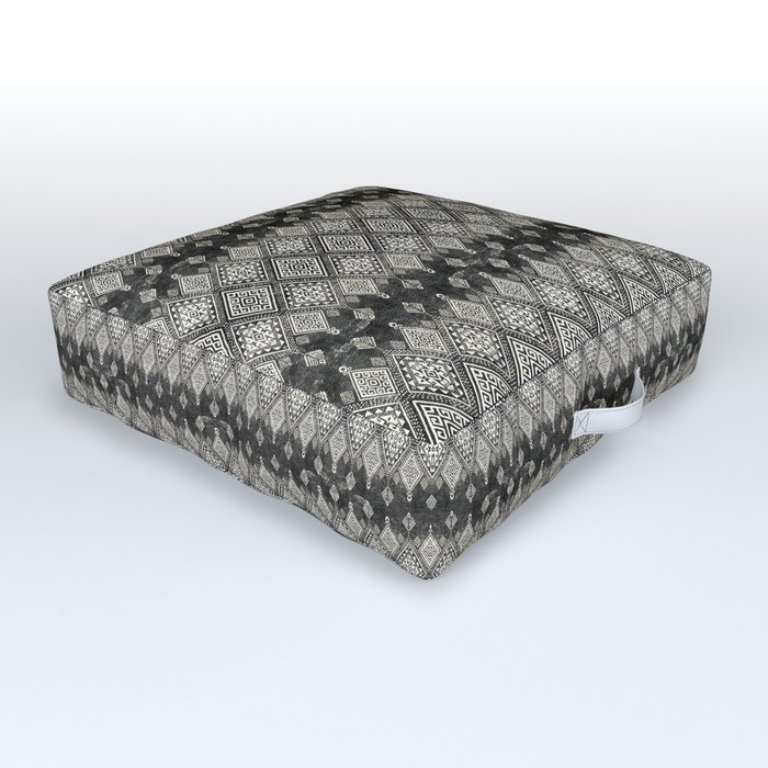 Black and White Handmade Moroccan Fabric Style Outdoor Floor Cushion