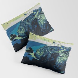 Nature landscape illustration. Algarve Portugal vintage travel, St Vincent cape Pillow Sham