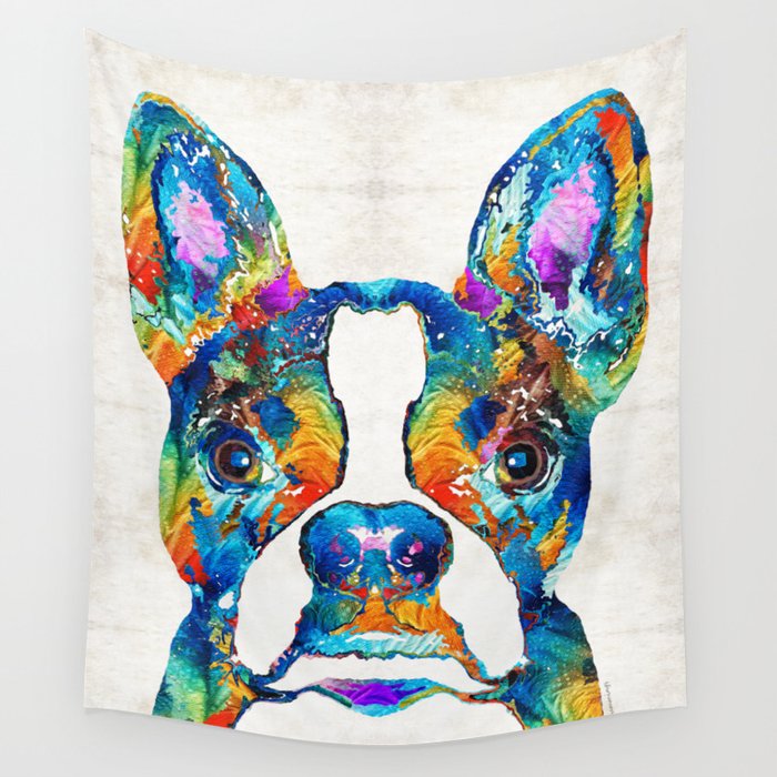 Colorful Boston Terrier Dog Pop Art - Sharon Cummings Wall Tapestry