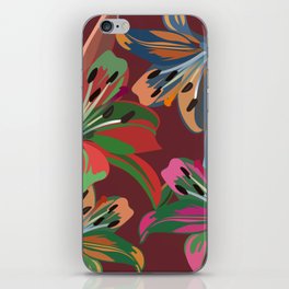 Lily - Colorful Floral Bouquet Art Pattern on Dark Red iPhone Skin