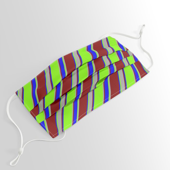 Chartreuse, Dark Gray, Maroon & Blue Colored Lines/Stripes Pattern Face Mask