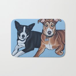 Lola and Rocco Bath Mat | Dogs, Petportrait, Custom, Blue, Acrylic, Art, Painting 
