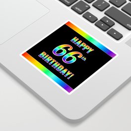 [ Thumbnail: Fun, Colorful, Rainbow Spectrum “HAPPY 66th BIRTHDAY!” Sticker ]