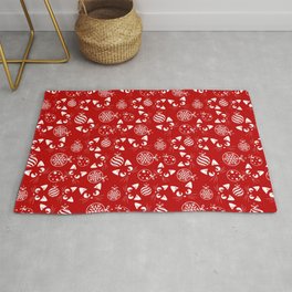 Christmas Cats and Ornaments (Red and White) Rug
