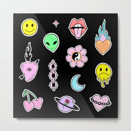 90s Stickers Metal Print | Teen, Trendy, Graphicdesign, Saturn, 2000S, Colorful, Alien, Yinyang, Curated, Lips 