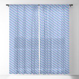 [ Thumbnail: Turquoise, Royal Blue, and Plum Colored Striped/Lined Pattern Sheer Curtain ]