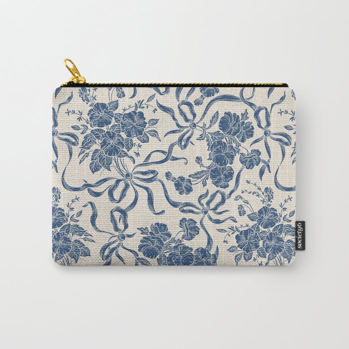 Chic Modern Vintage Ivory Navy Blue Floral Pattern Carry-All Pouch