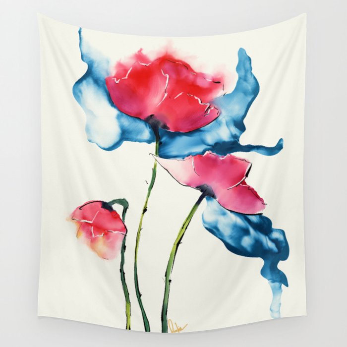 Poppies in Watercolour  Wall Tapestry