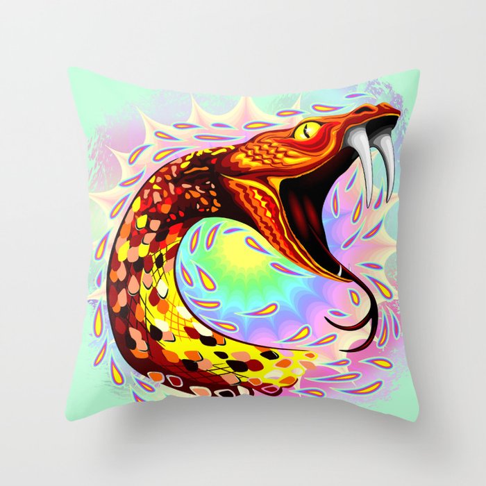Snake Attack Psychedelic Art Throw Pillow