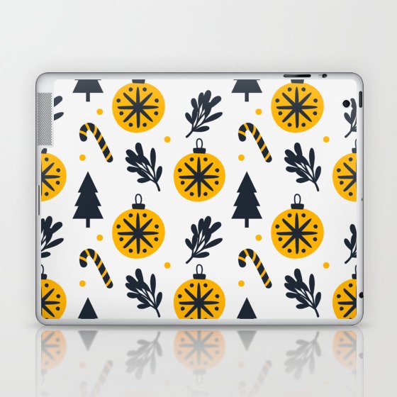 Christmas Pattern Yellow Black Ornaments Candy Cane Laptop & iPad Skin