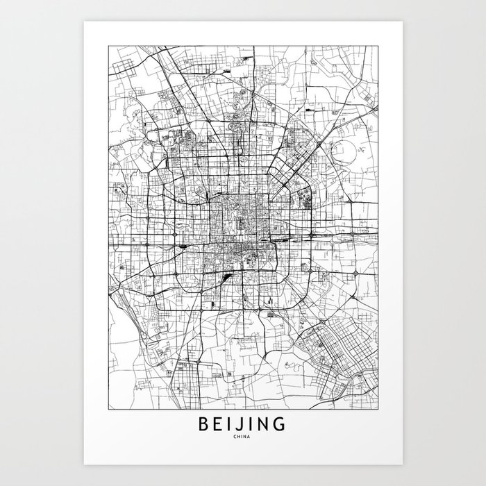 Beijing White Map Art Print
