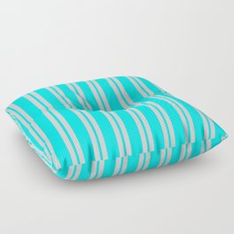 [ Thumbnail: Cyan & Light Gray Colored Pattern of Stripes Floor Pillow ]