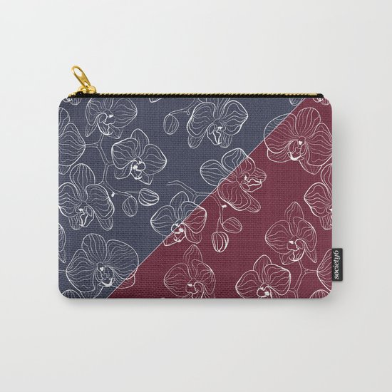 Retro . Orchid flowers on a red and blue background . The combined pattern . Carry-All Pouch