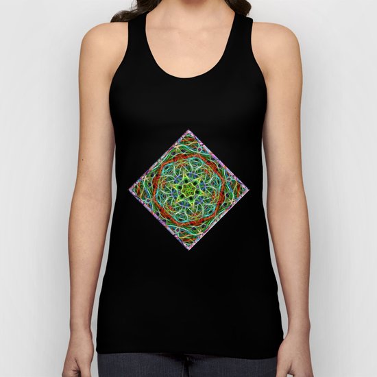 Feathered texture mandala in green and brown Unisex Tank Top