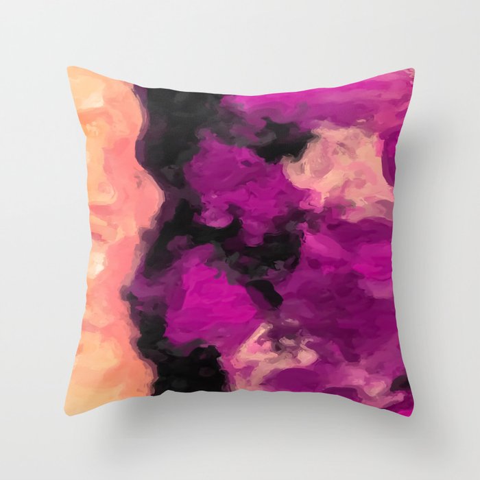psychedelic splash painting abstract texture in pink purple black Throw Pillow