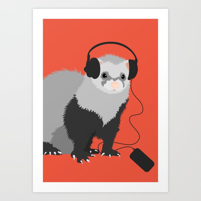 Music Loving Ferret Art Print