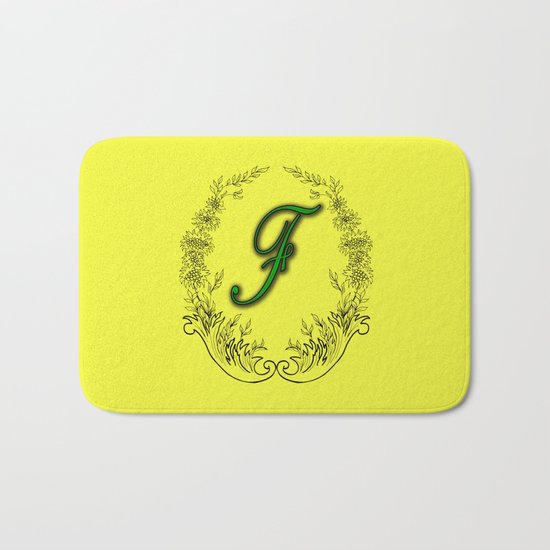 the letter F in a leaves and flowers Bath Mat