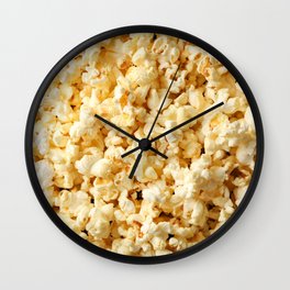 Tasty popcorn on whole background. Food for watching cinema Wall Clock