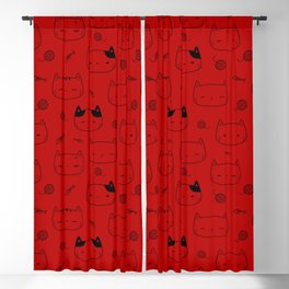 Red and Black Doodle Kitten Faces Pattern Blackout Curtain